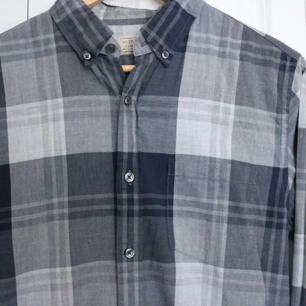 J.Crew Navy Grey Plaid Button Down Long Sleeve Shirt